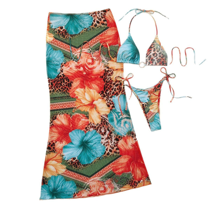 Dame bikini-sæt med blomsterdesign og smart omslagsskjørt Stilla