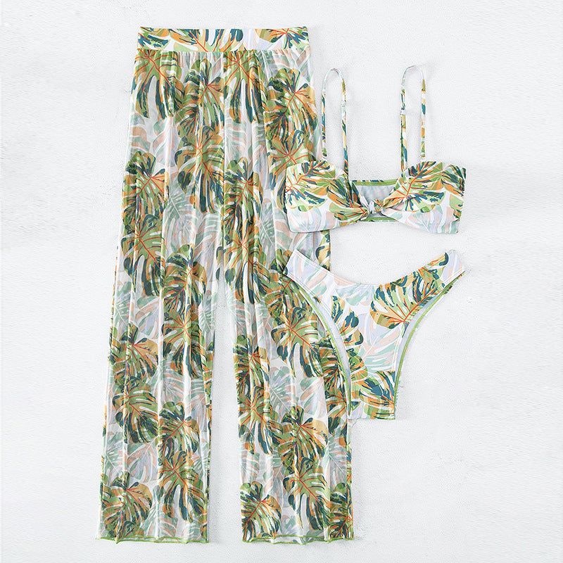 Dame bikiniset med blomster kimono og bindebånd Stilla