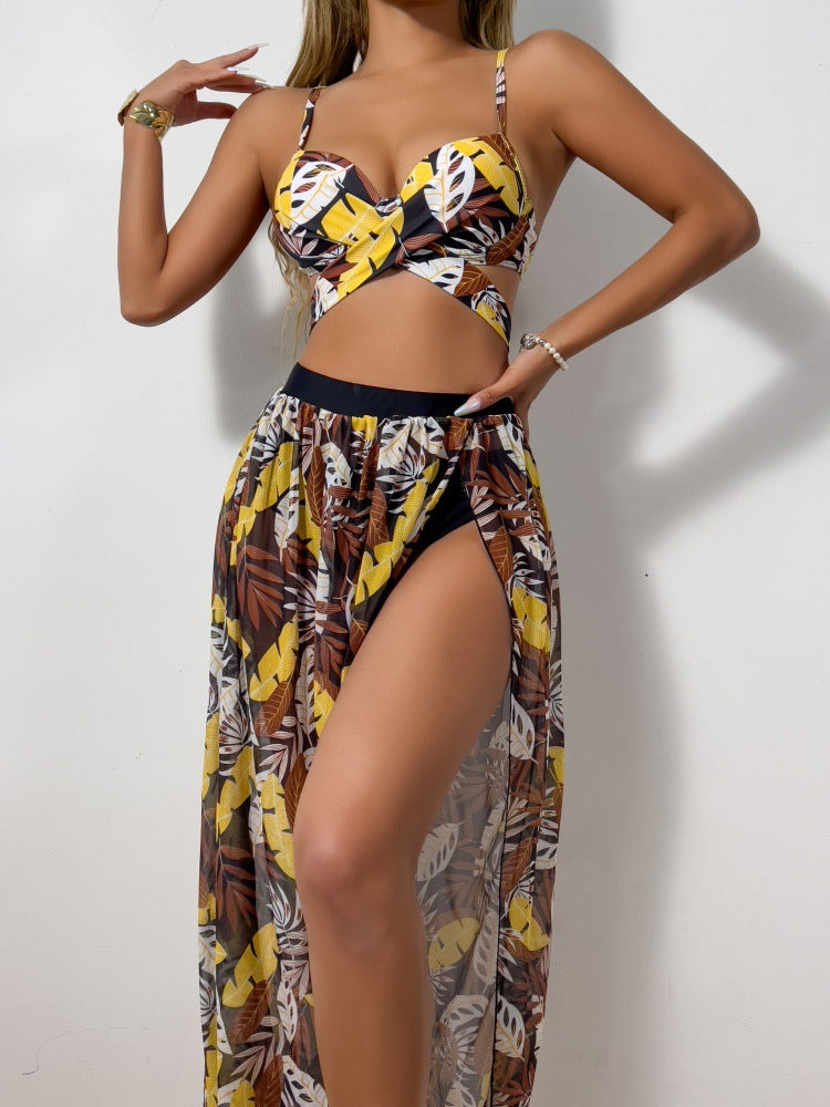 Dame Bikinisæt med forførende cut-out-design og gennemsigtig maxiskørt Stilla