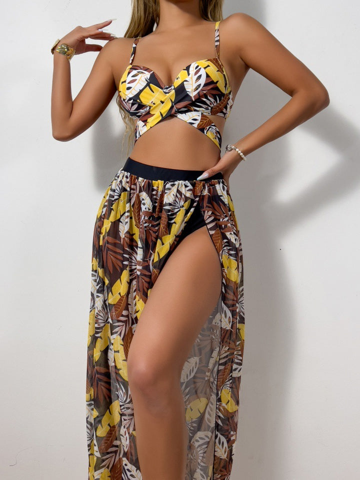 Dame Bikinisæt med forførende cut-out-design og gennemsigtig maxiskørt Stilla