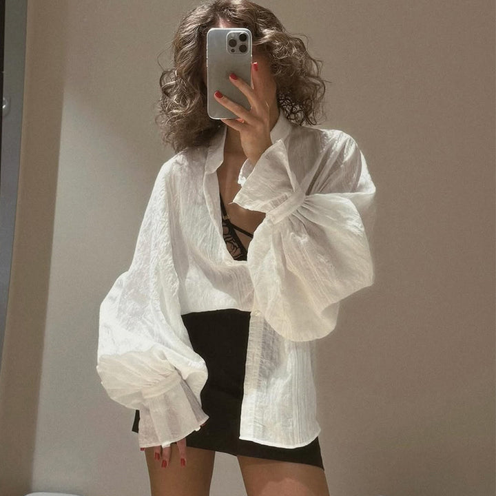 Dame Mode Bluse med voluminøse ærmer og elegant struktur Stilla