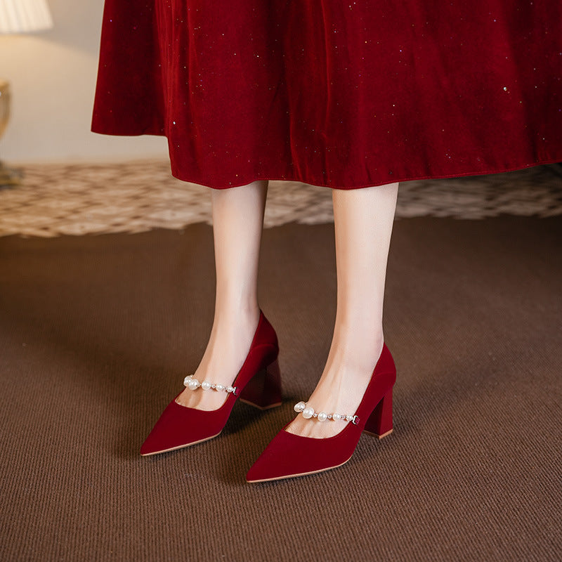 Dame elegant spids blokhæls pumps med perleaccent-detail Stilla