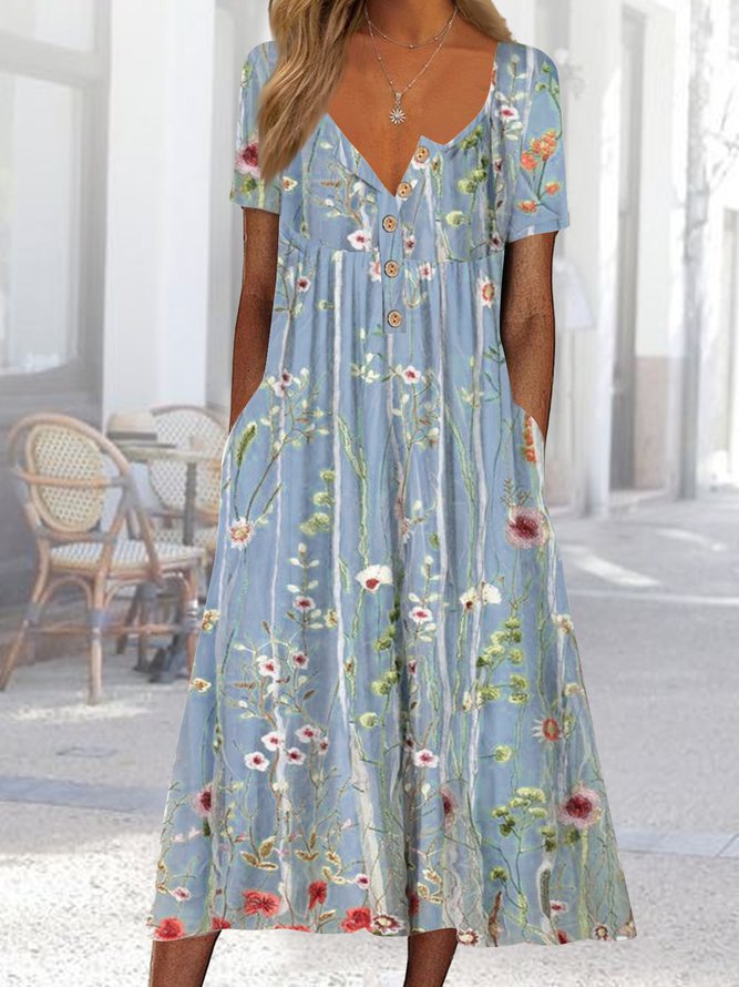 Dame maxikjole med tidløst blomsterprint og sidelommer Stilla