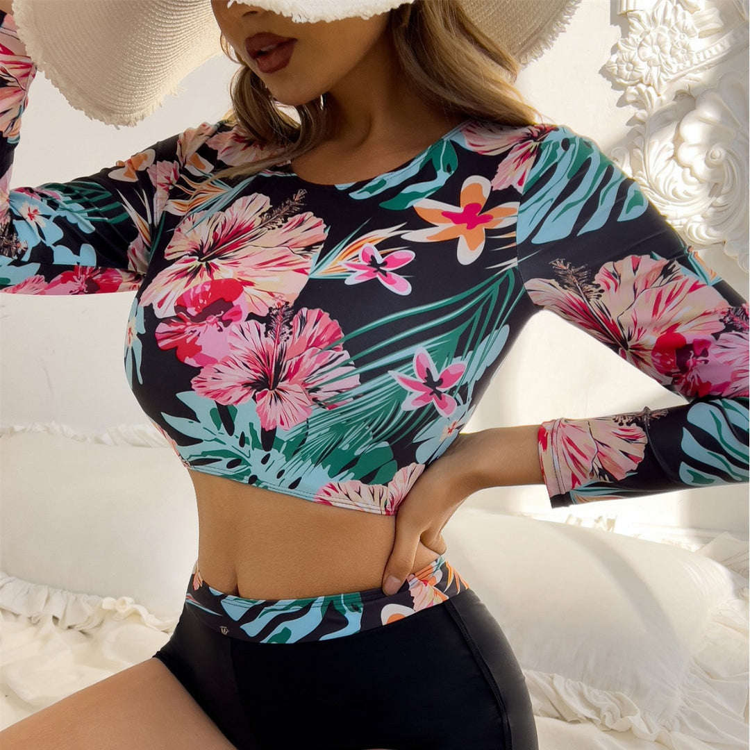 Dame Sporty Badedragt med lange ærmer og blomsterdesign Stilla