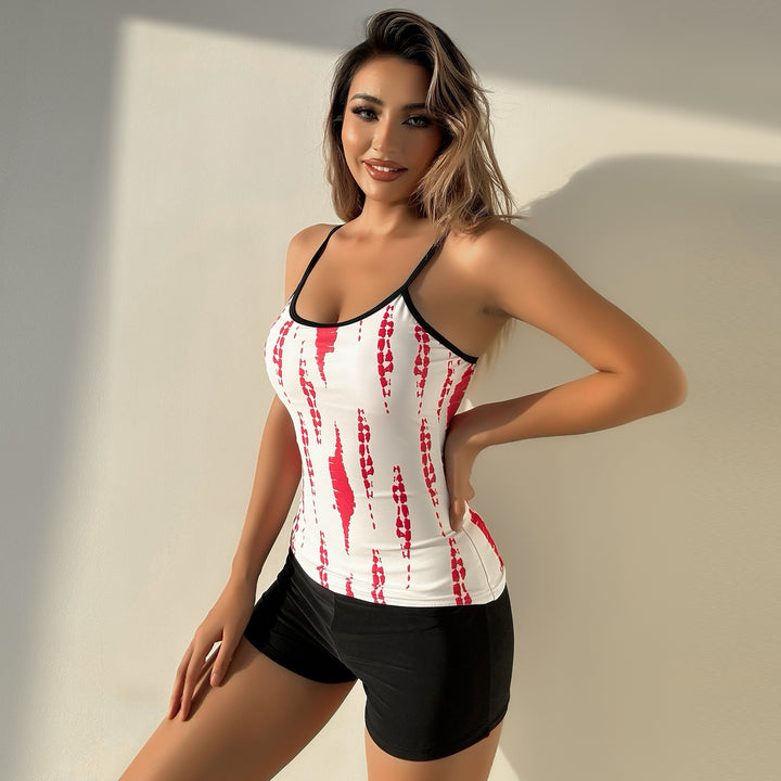 Dame Sporty Tankini-sæt med moderigtigt mønster og højtaljede shorts Stilla