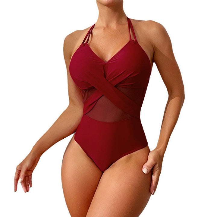 Dame Sporty én-delt badedragt med elegant indpakningsdesign og transparente indsatser Stilla