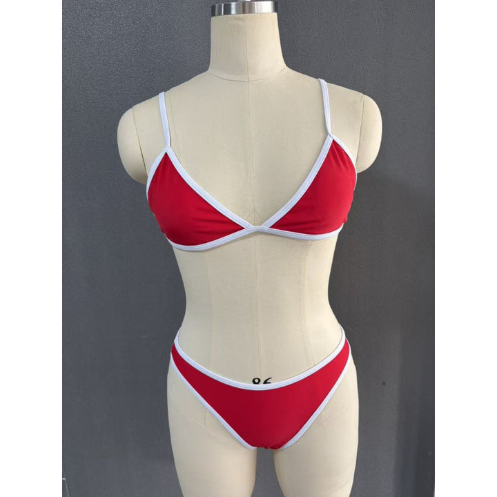Dame triangel-bikini med justerbare stropper og kontrasterende kant Skovae