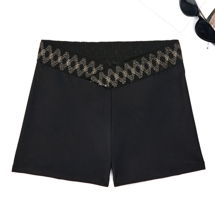 Dame højt skårne badshorts med dekorativt taljebånd Stilla