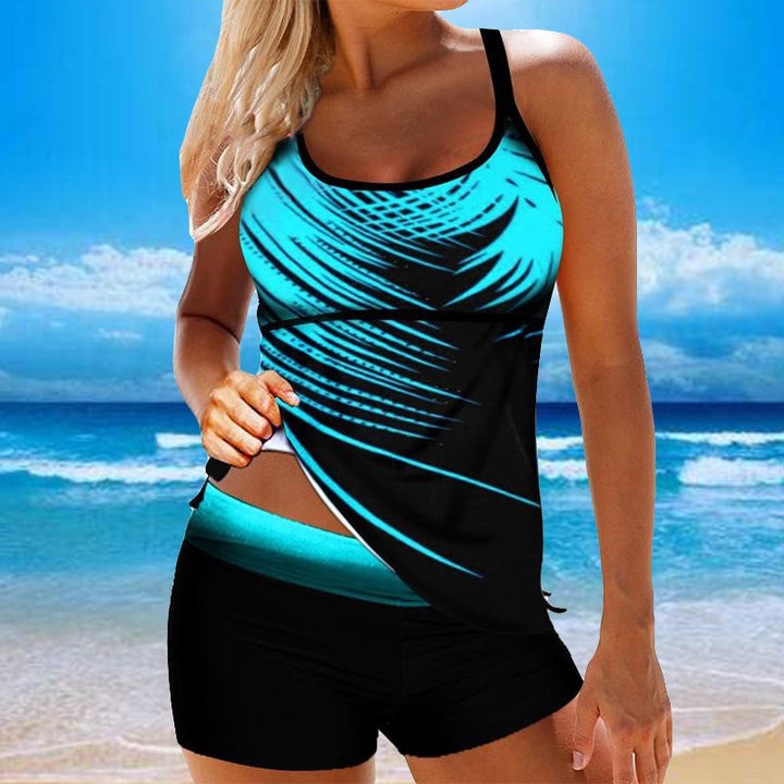 Dame Sporty Tankini-sæt med stilfuldt blomstermønster og shorts Stilla