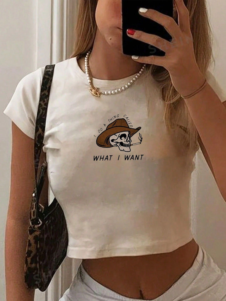 Dame Crop-T-shirt med kreativ telefon-design Skovae