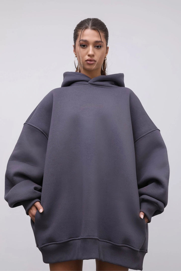 Kvinder Oversized Hoodie med praktiske lommer og høj-hals krave Skovae