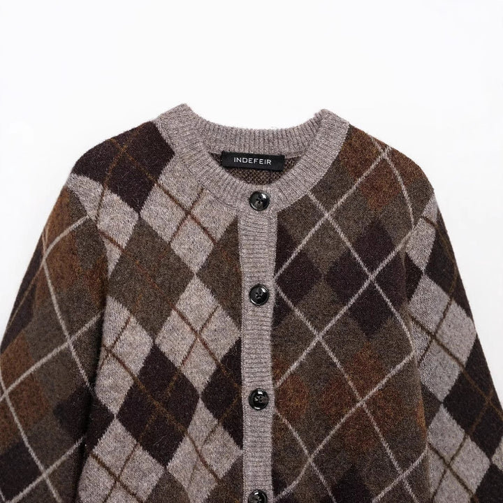 Femme Argyle-mønster strikcardigan Stilla