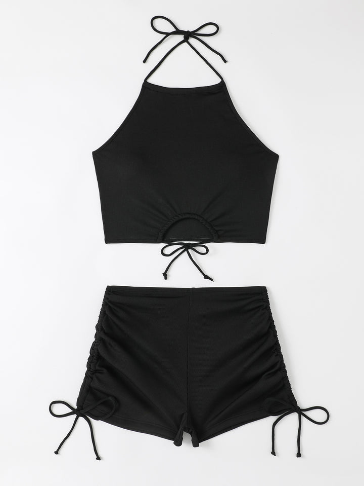 Dame Højkrave Crop Top og Flæser Badebukser Sæt Stilla