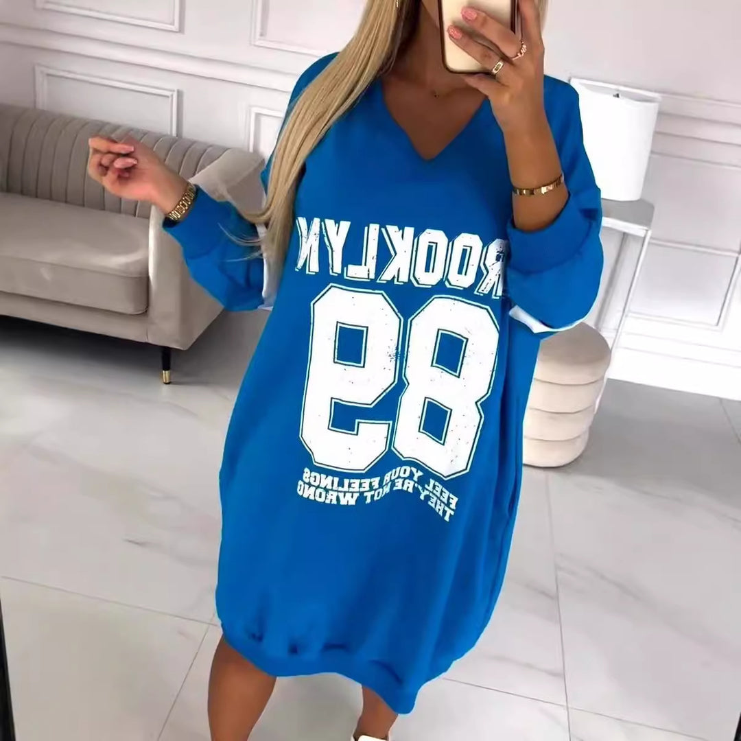 Femme Overstørrelse Grafik Pullover Kjole Stilla