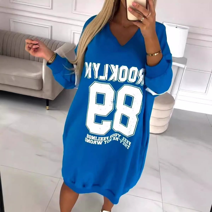 Femme Overstørrelse Grafik Pullover Kjole Stilla