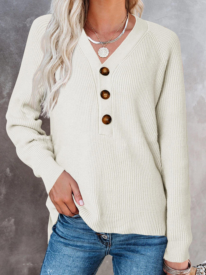 Kvinders V-hals sweater med træknapper Stilla