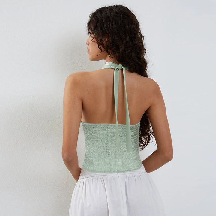 Dame Halter-Crop-Top med fine spidsdetaljer Skovae