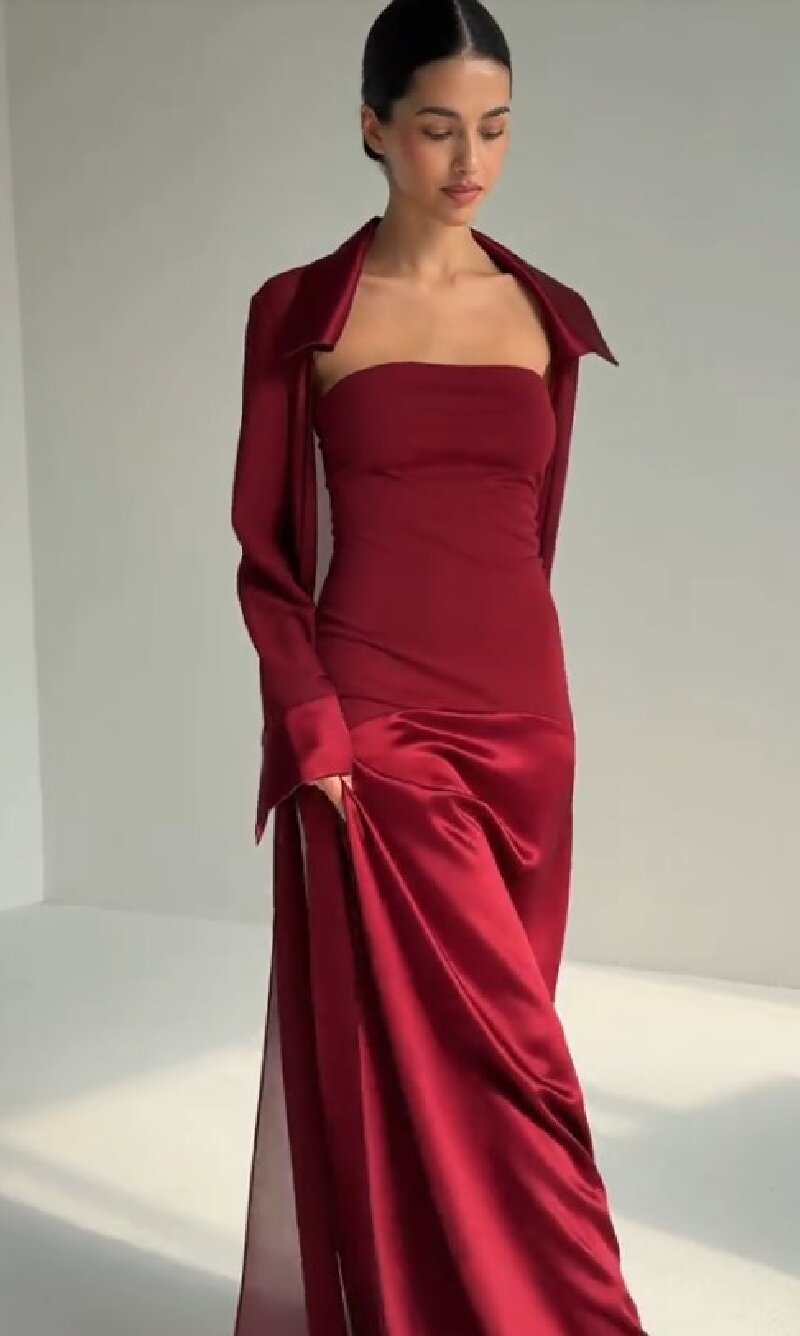 Dame elegant bandeau maxikjole med matchende jakke Skovae