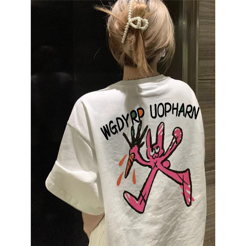 Dame T-shirt med kreativt cartoon-print og afslappet pasform Stilla