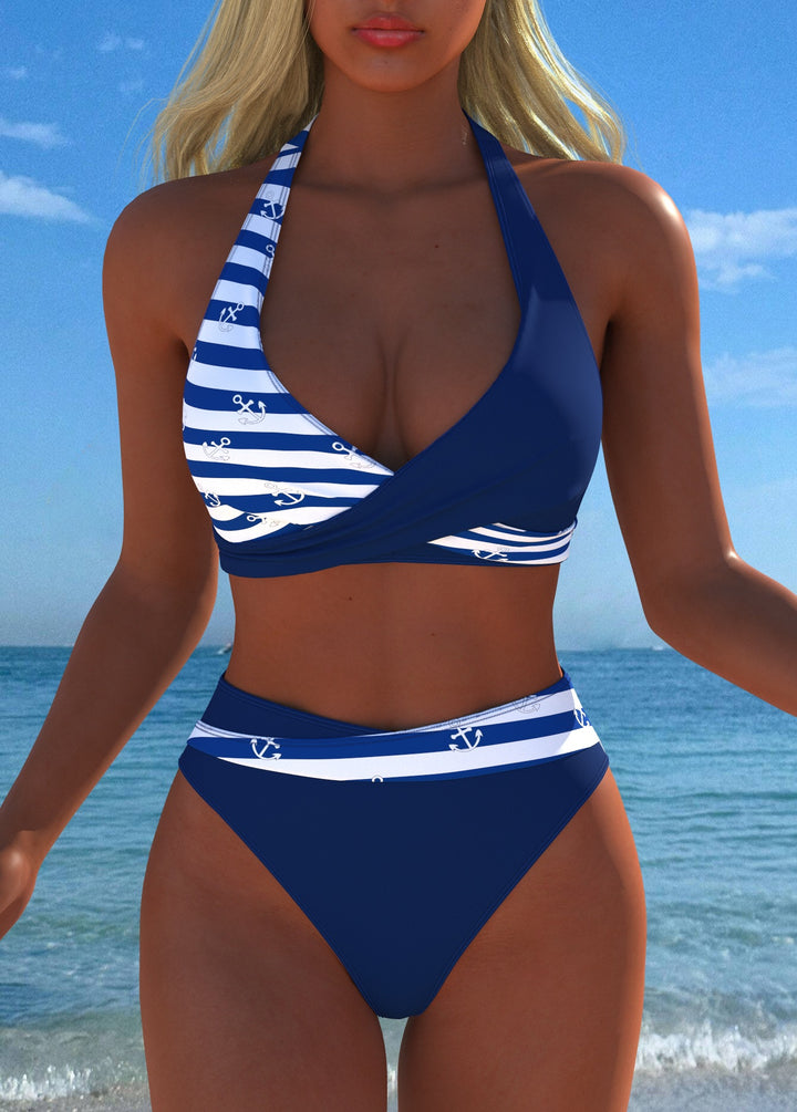 Dame bikini-sæt med stilfuldt indpakningsdesign og blomstret tryk Skovae