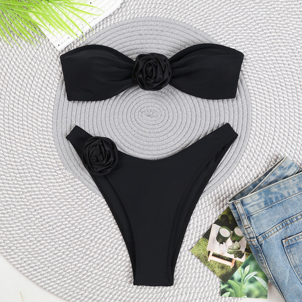Femme Floral Pyntet Bandeau Bikini Sæt Stilla
