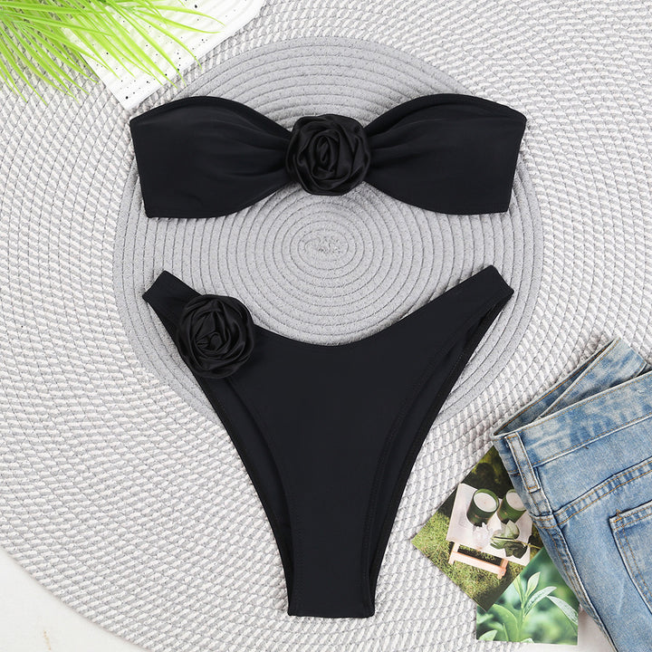 Femme Floral Pyntet Bandeau Bikini Sæt Stilla