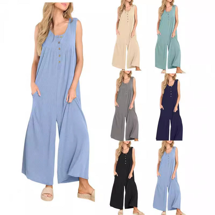 Dame luftig jumpsuit med knaplukning Stilla