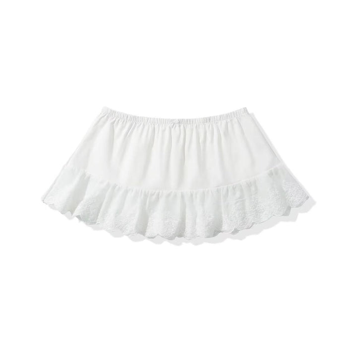 Femme Ruffles-kortærmet-crop-top med blonder Stilla