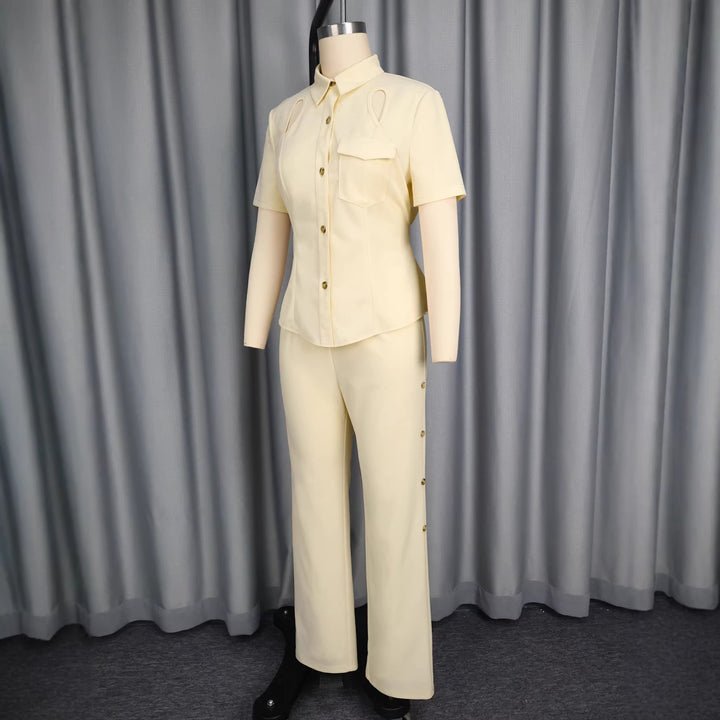 Damer Elegant Sæt bestående af tætsiddende top med cut-outs og smalt skårne bukser Skovae