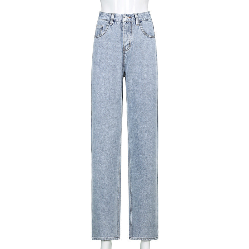 Dame højtaljede mom-jeans med bred ben og klassisk denim-vask Stilla