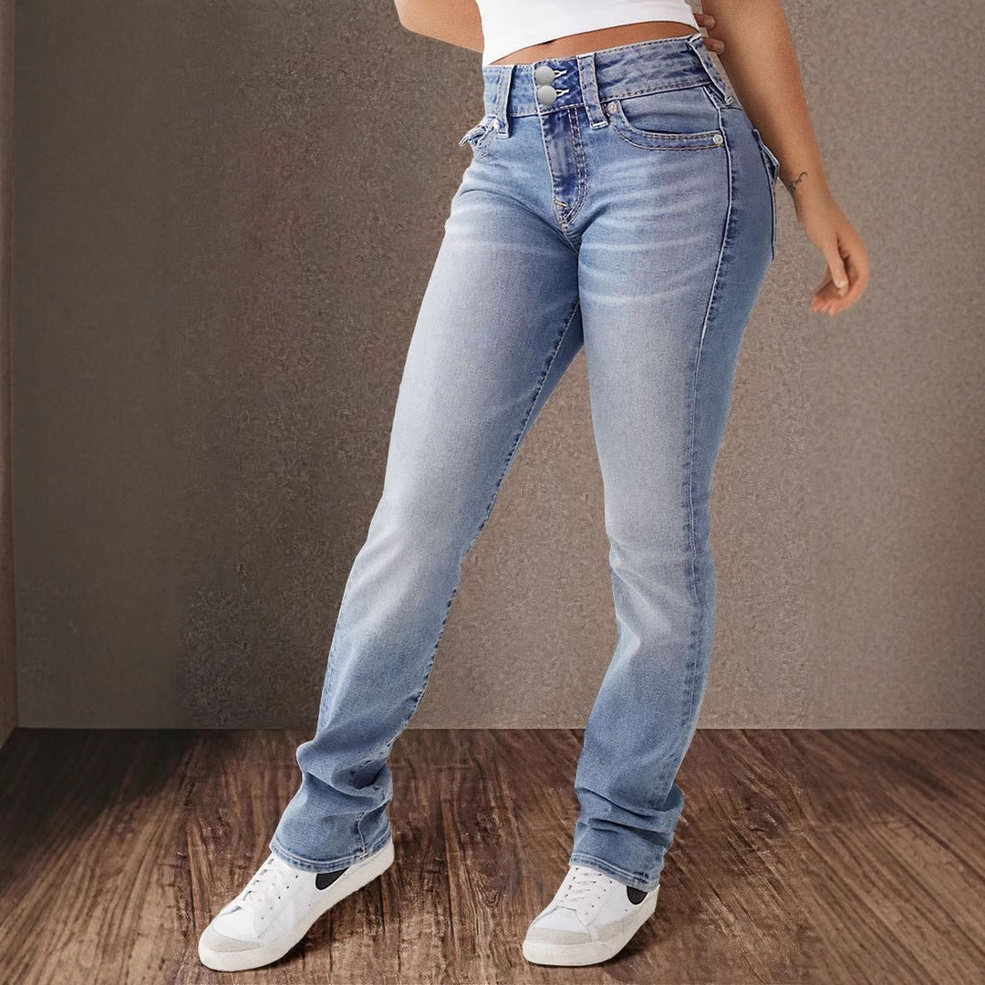Dame Høj Talje Bootcut Jeans med Stretch-andel Stilla