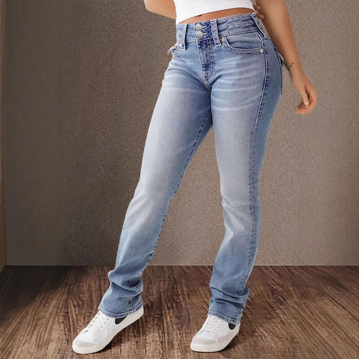 Dame Høj Talje Bootcut Jeans med Stretch-andel Stilla
