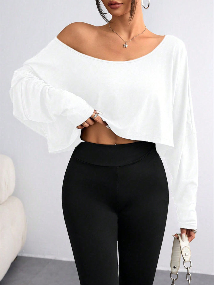 Dame Casual Crop-top med løs pasform og asymmetrisk udskæring Skovae
