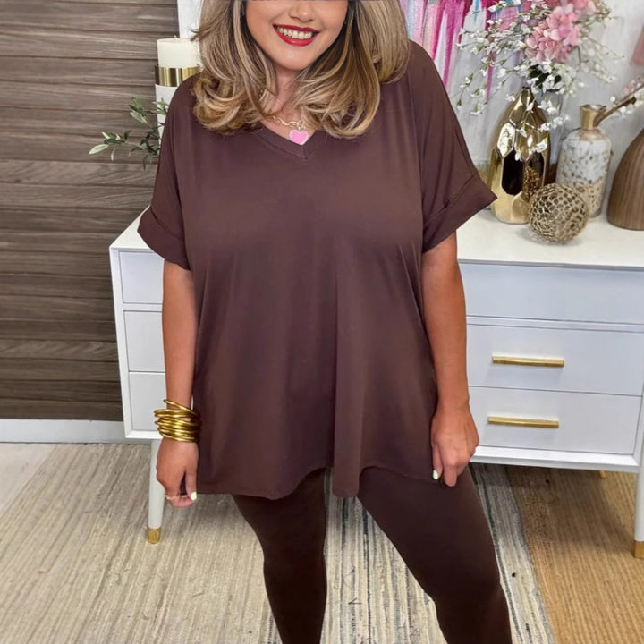 Dame afslappet lounge-outfit med behageligt oversized top og alsidige leggings Stilla