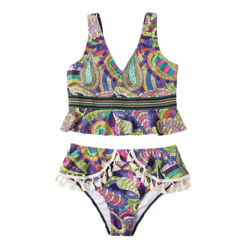 Dame Crop Top Bikini-sæt med legende flæser og trendy frynser Stilla