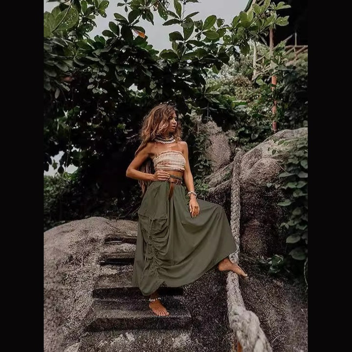 Dame Elegante Maxiskørter med sidelommer og bindebælte Stilla