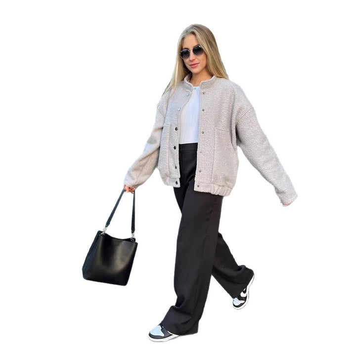Dame Oversized Fleecejakke med trykknapper og praktiske lommer Stilla