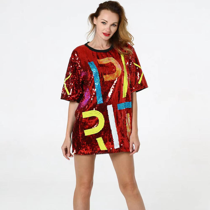 Dame Oversized Paillet-Tunika med farverige applikationer Stilla
