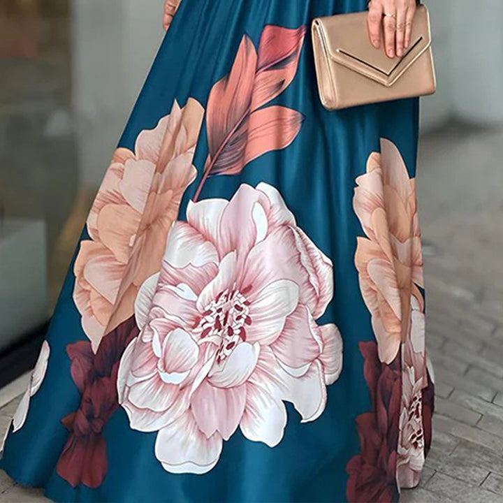 Dame Elegant Maxiskirt Sæt med blomsterdesign og hoftebånd Stilla