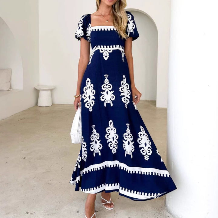 Dame maxi kjoler med elegante flæse detaljer og blomster mønster Skovae