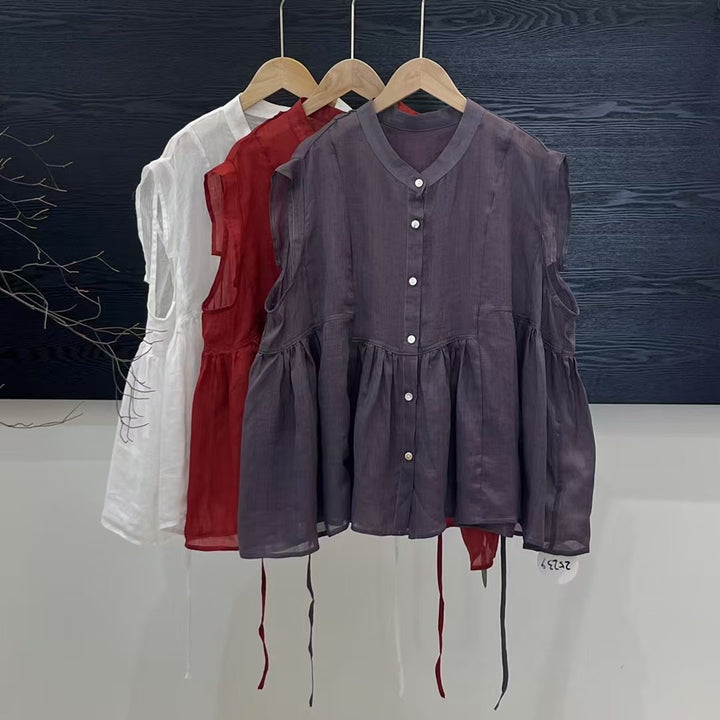 Femme Elegante Rüschen top med knapper Stilla