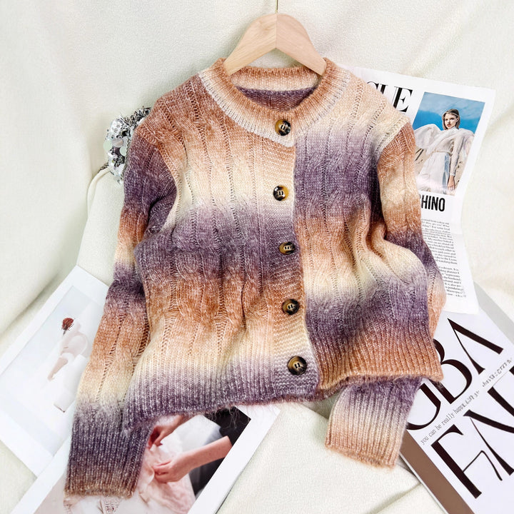 Kvinders elegante cardigan med mode kabelmønster og gradient Stilla