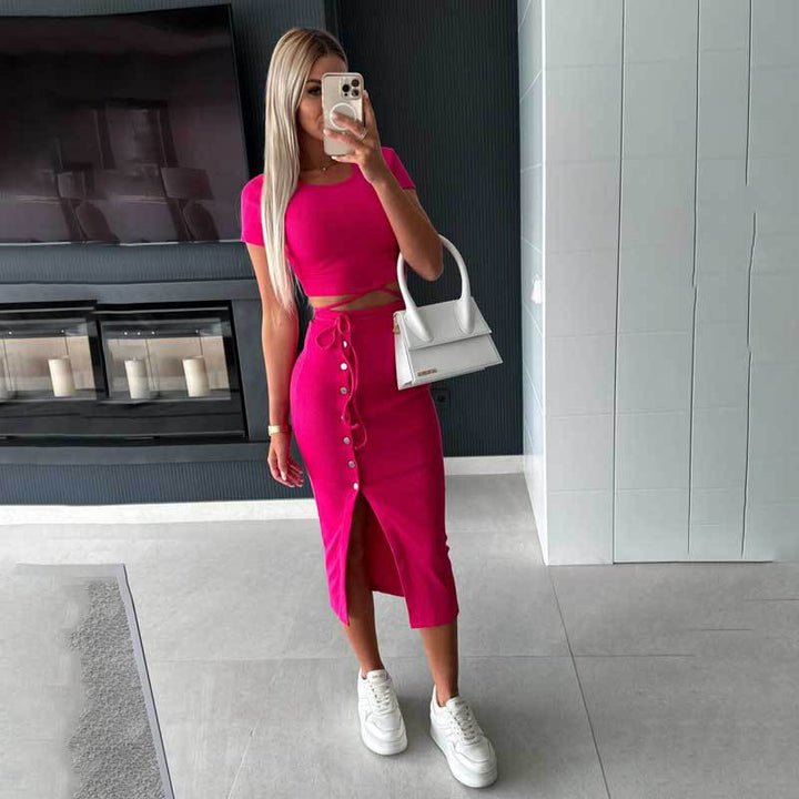 To-delt crop-top og midi-nederdel sæt til damer Stilla
