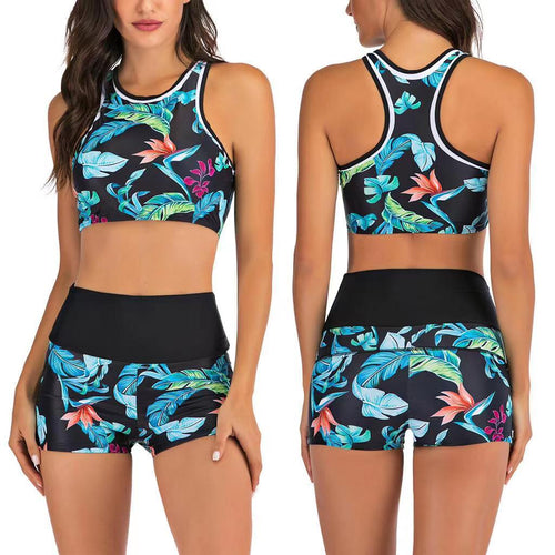 Dame Sport-Bikini-Sæt med blomstret Crop-Top og komfortable High-Waist-Shorts Stilla