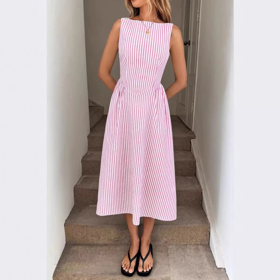 Dame Elegant Midi-Kjole i Stribet Look Skovae