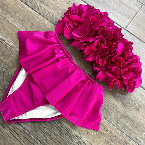 Dame bikini-sæt med voluminøst flæse-design og glad blomster mønster Stilla