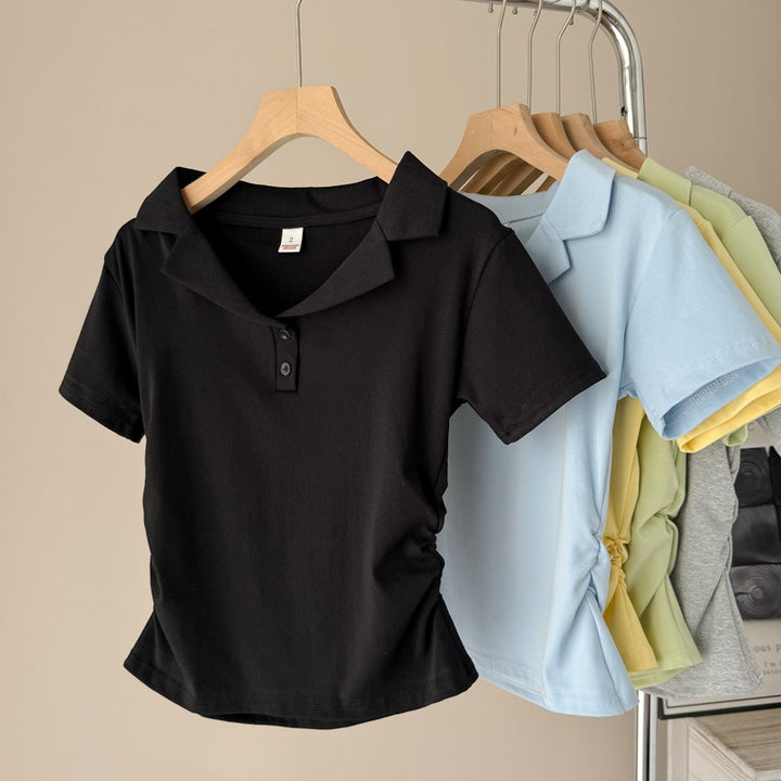 Femme polo t-shirt med korte ærmer og snoretræksdetalje Stilla