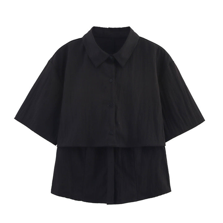 Femme Cropped Button-Down Shirt med Oversized Ærmer Stilla