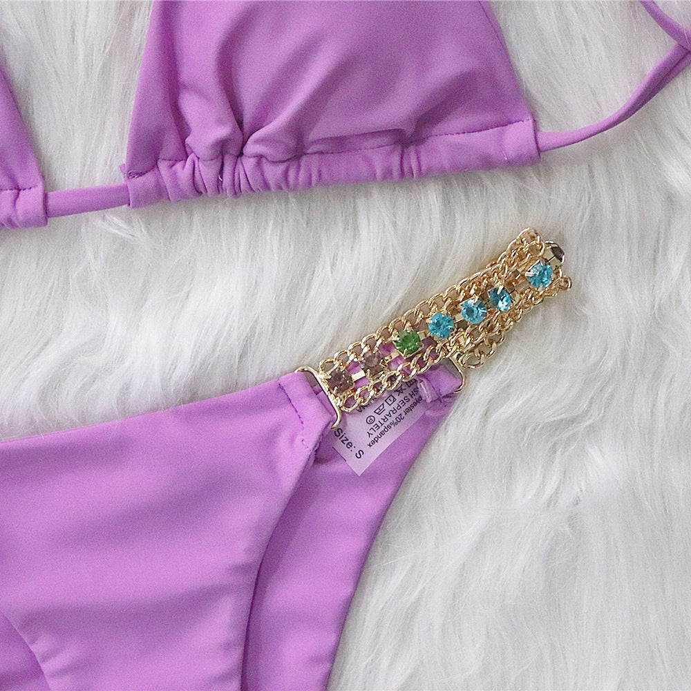 Dame Elegante Bejeweled Triangle Bikini Sæt Stilla