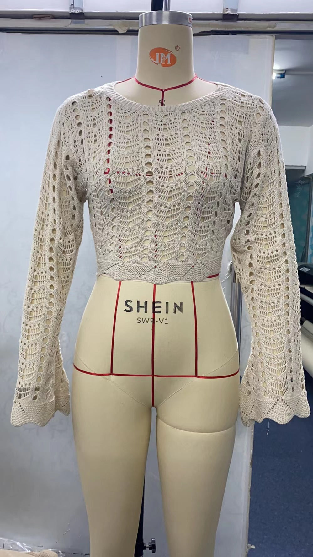 Damer hæklede Crop-Top med vide ærmer og løs pasform Skovae